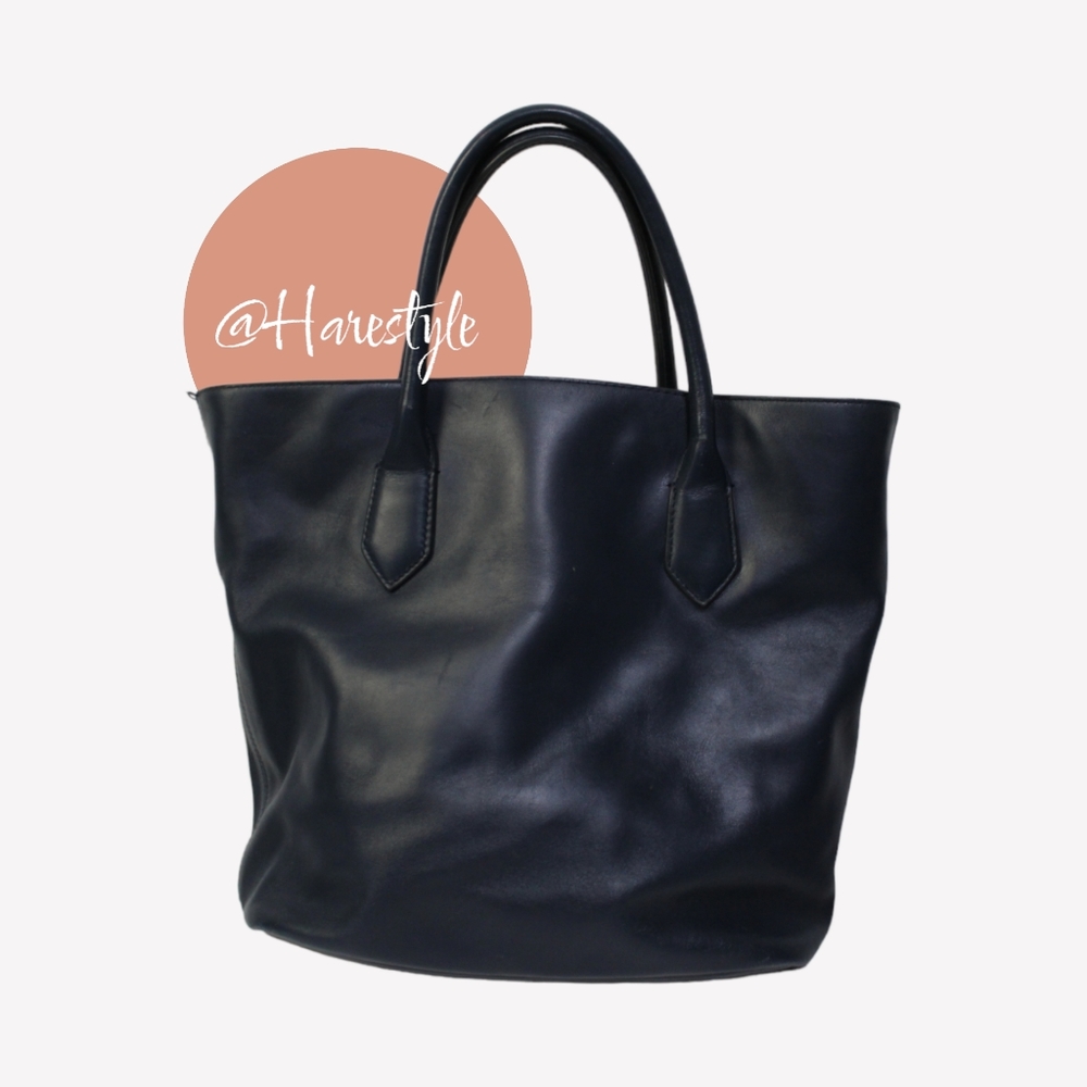 J.crew navy leather tote bag